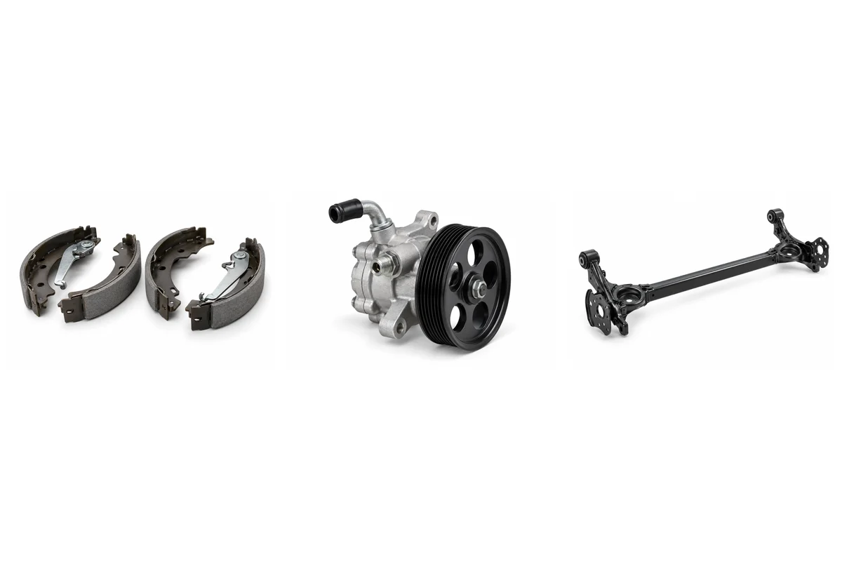 brake shoes, power steering pump, rear axle / torsion beam assembly-type comparison