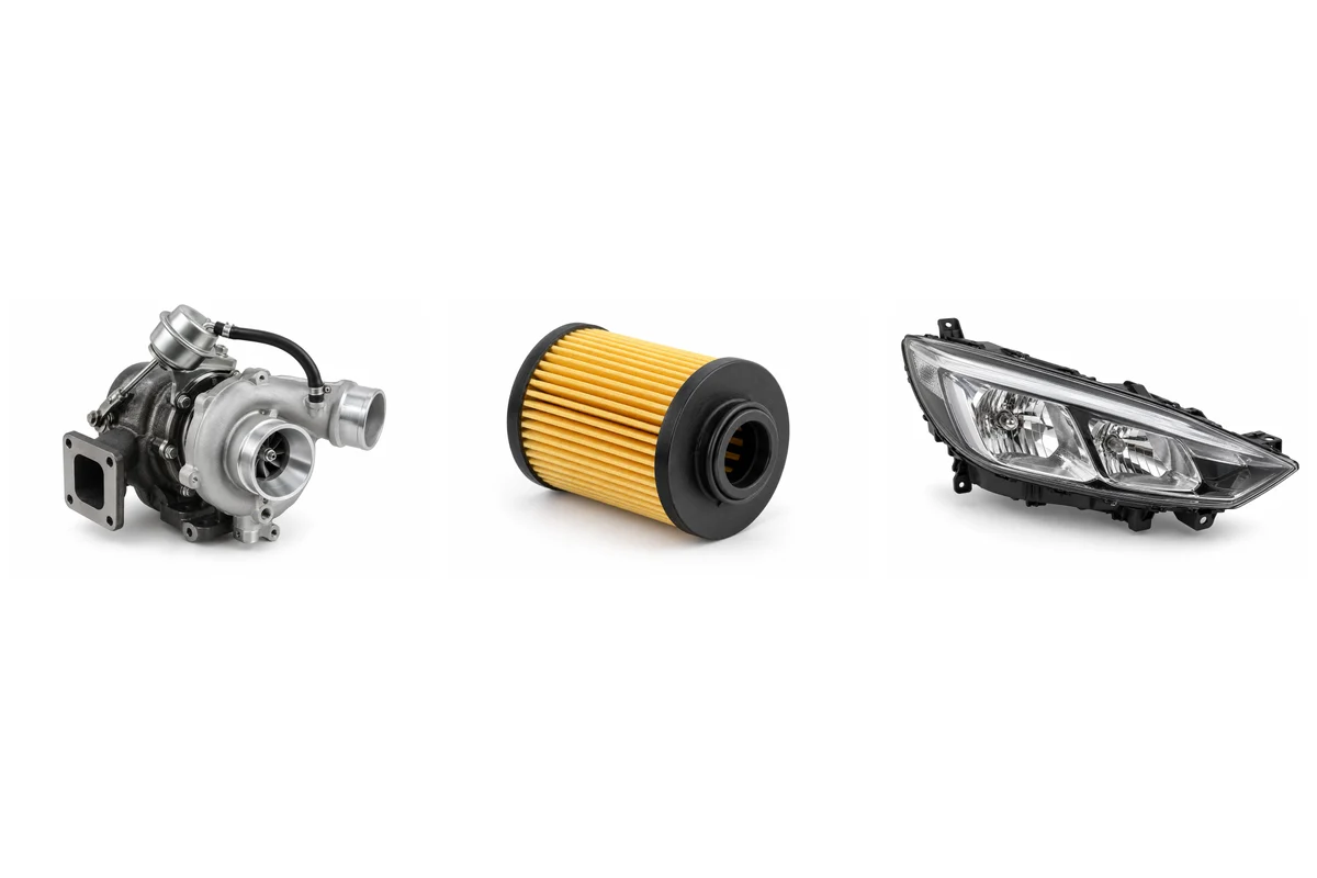 turbocharger, transmission filter, headlights assembly-type comparison