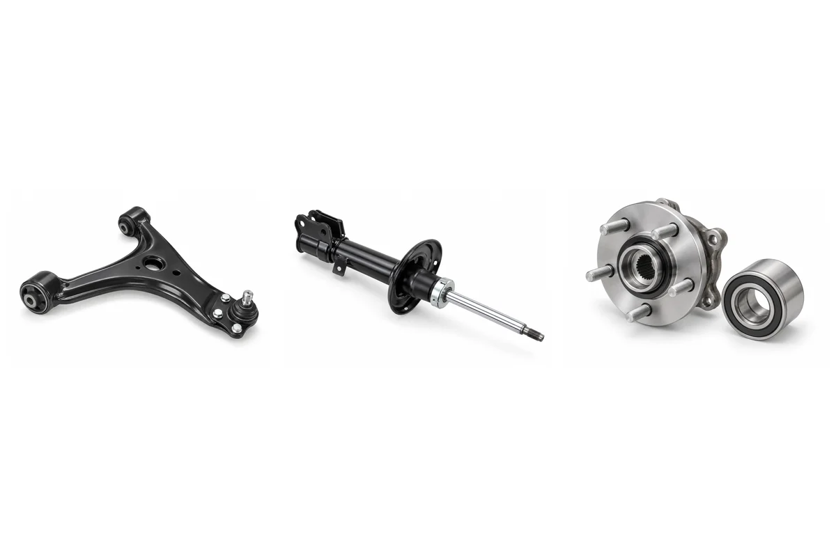 control arm, shock absorber / strut, wheel hub / bearing assembly-type comparison