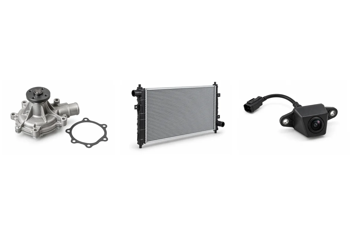 water pump, radiator, reversing camera assembly-type comparison