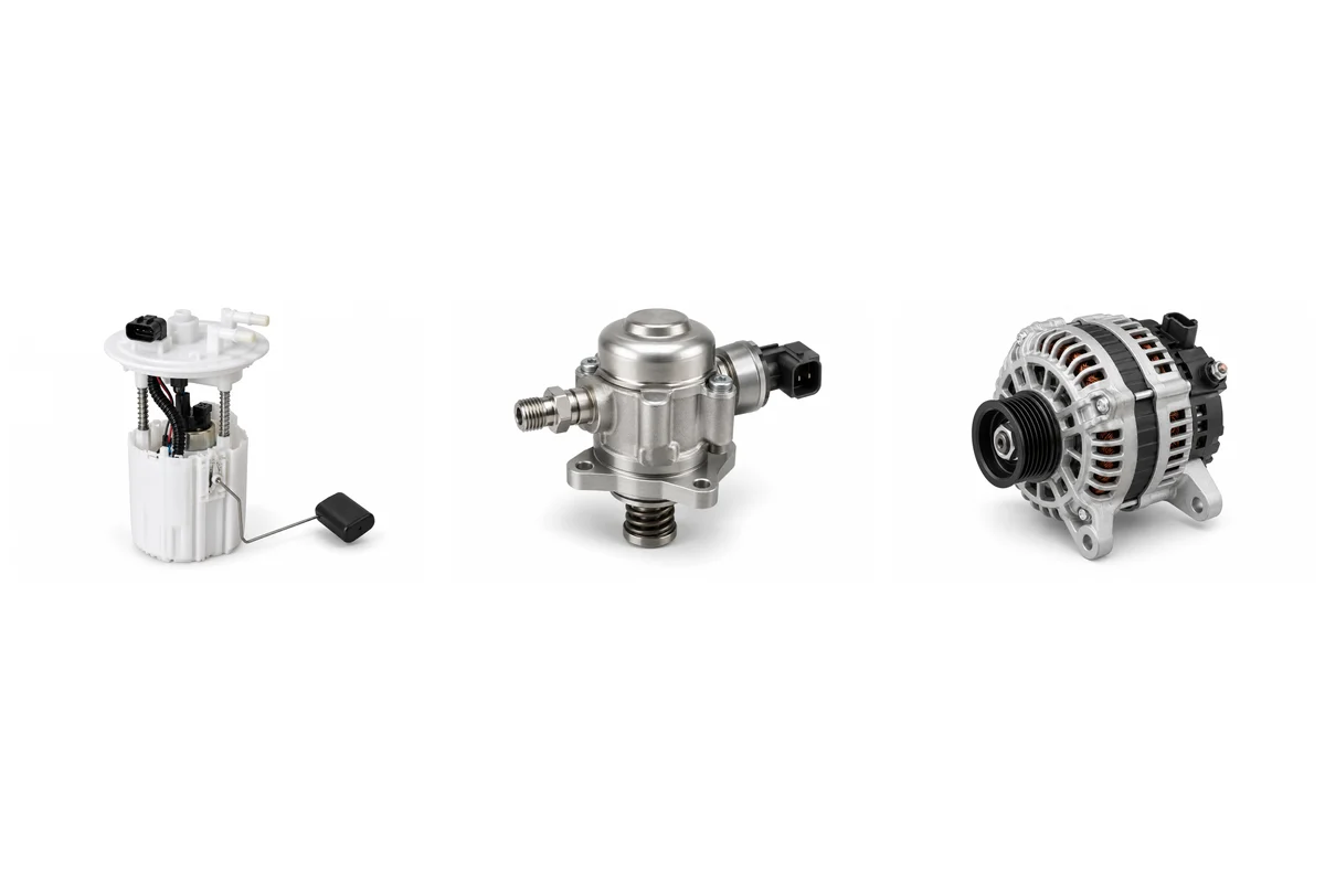 fuel pump / tank module, high-pressure fuel pump, alternator assembly-type comparison