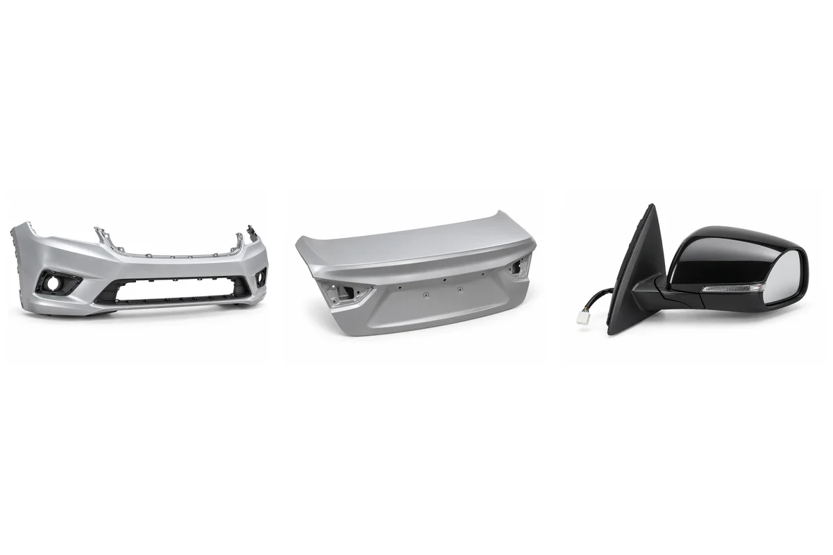 front bumper, trunk lid / boot lid, side mirror assembly-type comparison