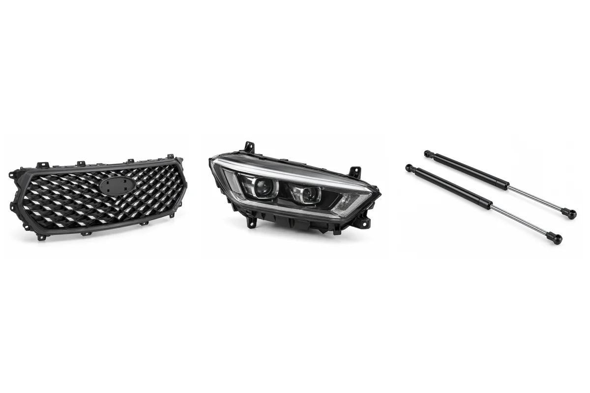 front grille, headlights, tailgate support / lift strut for Tiggo 7 assembly comparison