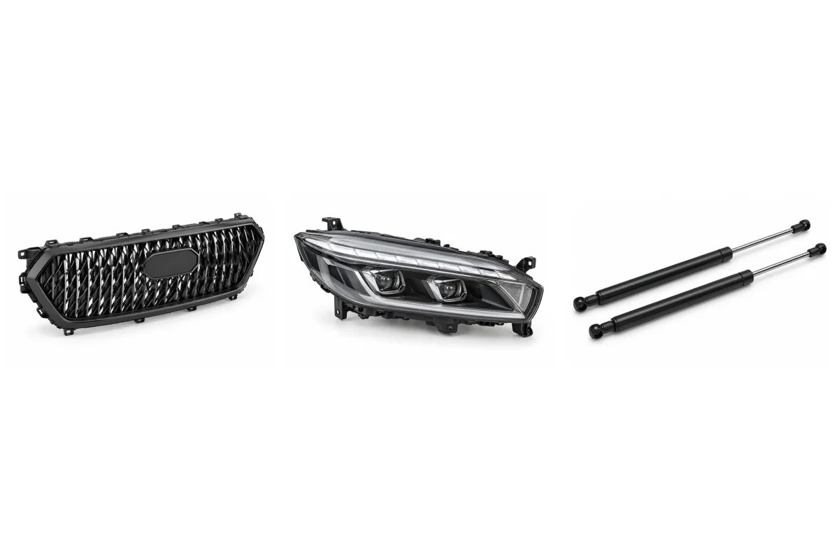 front grille, headlights, tailgate support / lift strut for Tiggo 8 assembly comparison