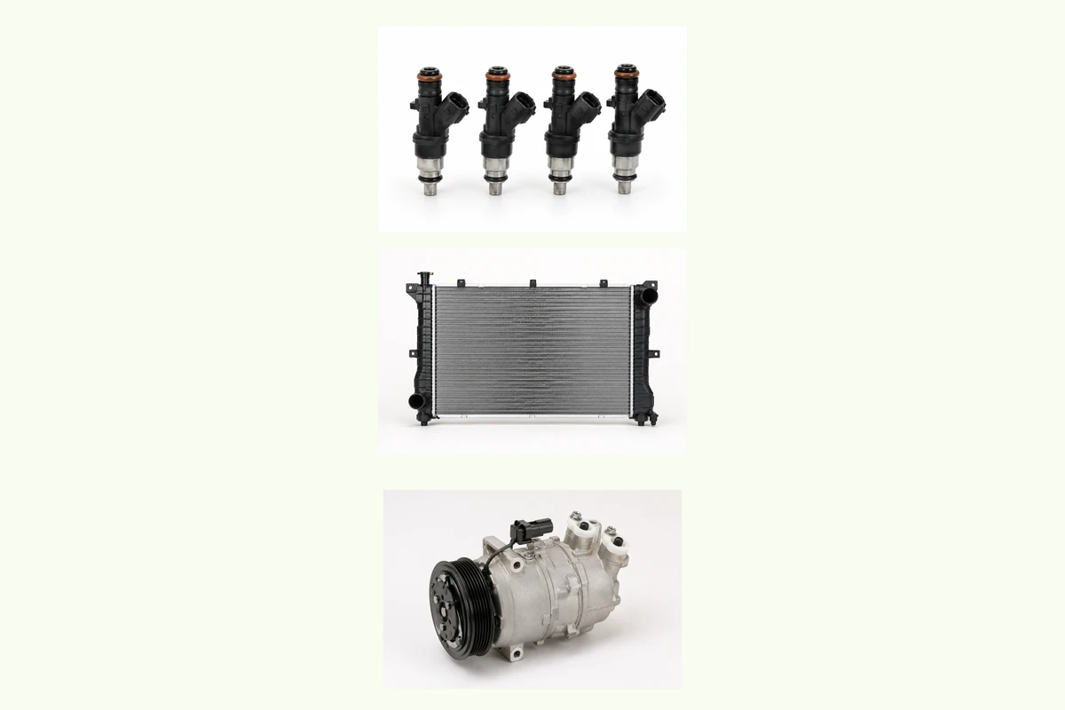 Representative Hyundai Elantra components for engine, cooling, fuel, electrical & climate