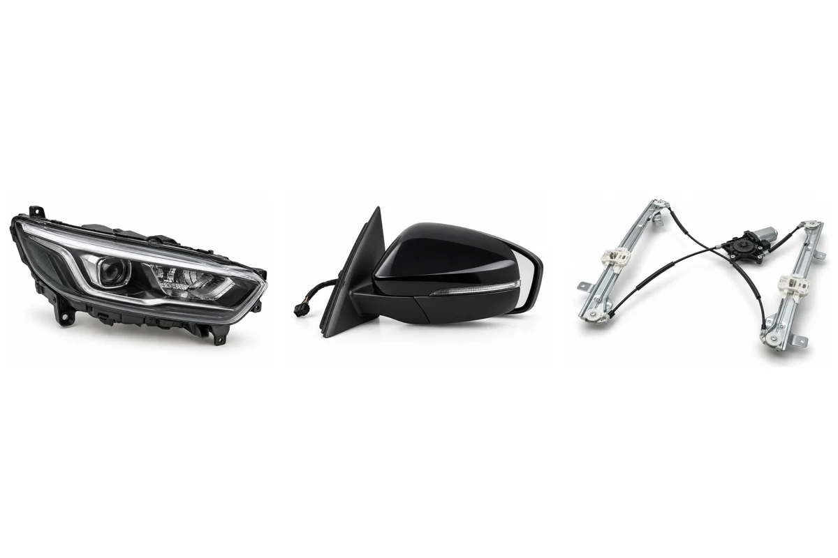 headlights, side mirror, window regulator assembly comparison
