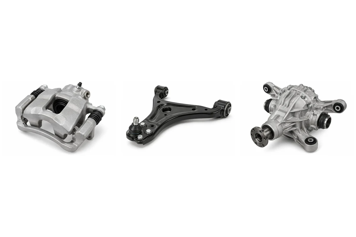 brake caliper, control arm, AWD rear differential assembly comparison