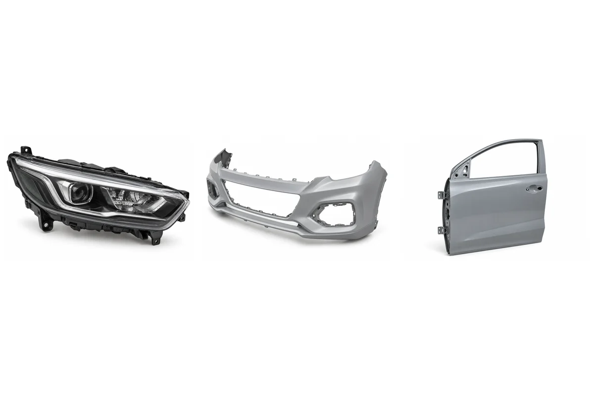 headlights, front bumper, door shell assembly comparison