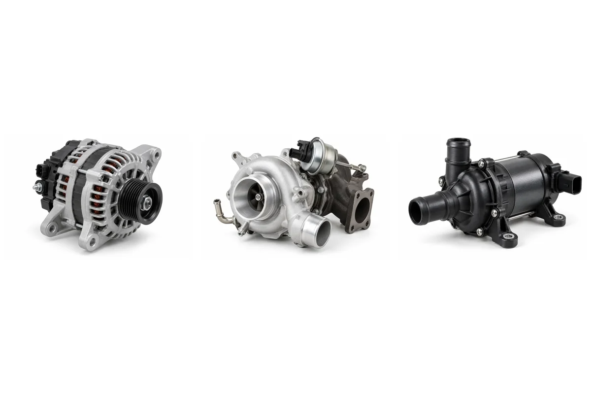 alternator, turbocharger, water pump assembly comparison