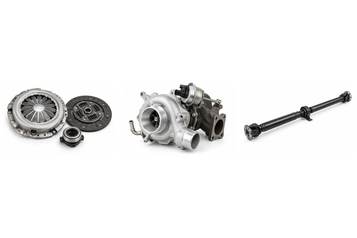 manual clutch kit, turbocharger, AWD propeller shaft assembly comparison