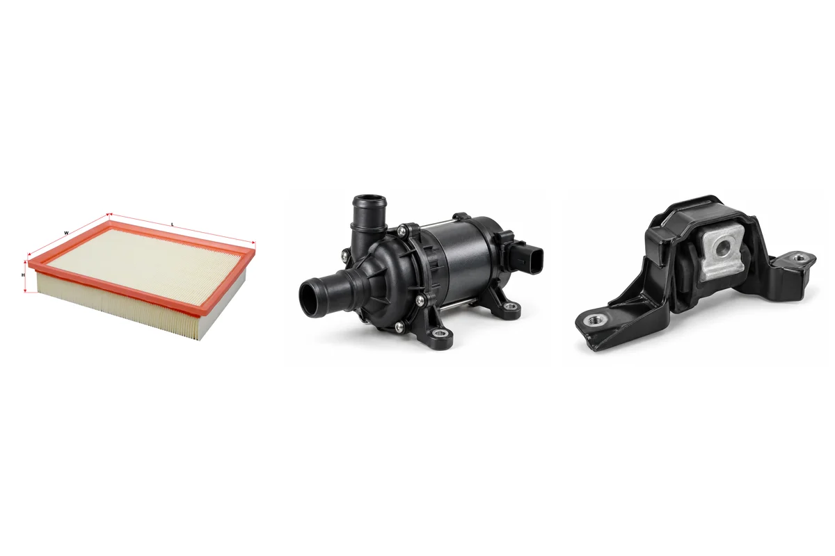 engine air filter, water pump, transmission mount assembly comparison