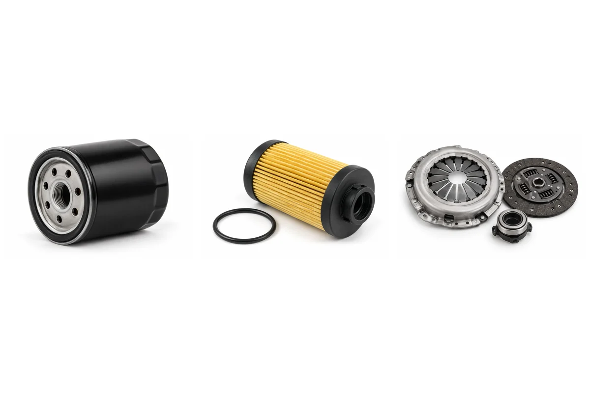 engine oil filter, transmission filter, manual clutch kit assembly comparison