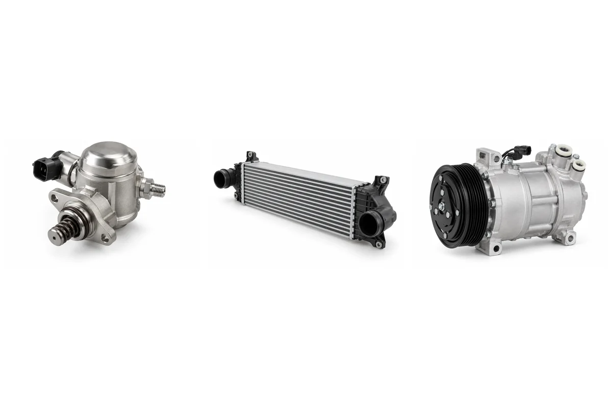 high-pressure fuel pump, intercooler / charge-air cooler, A/C compressor assembly comparison