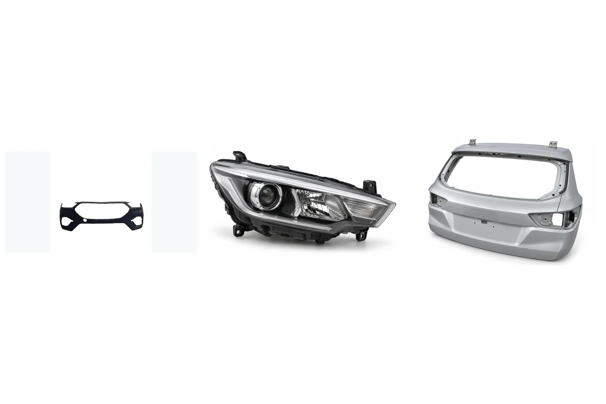 front bumper, headlights, tailgate shell assembly comparison