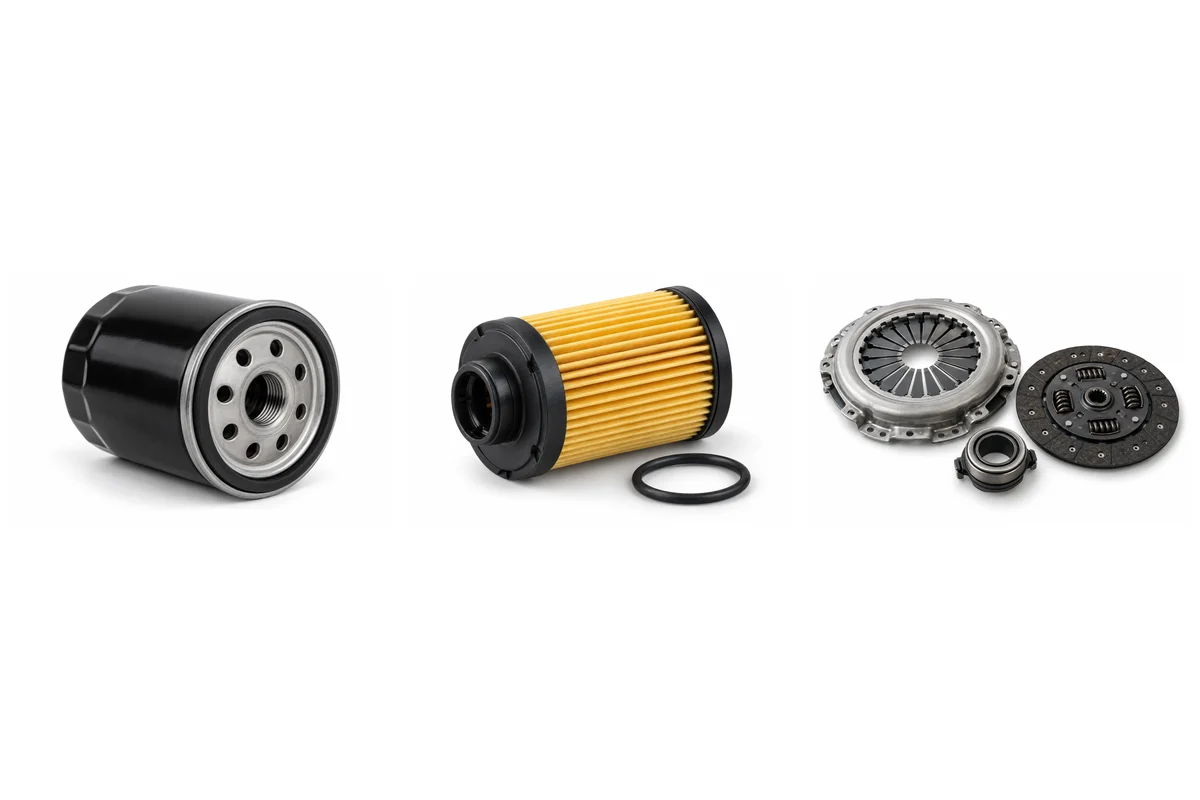 engine oil filter, transmission filter, manual clutch kit assembly comparison