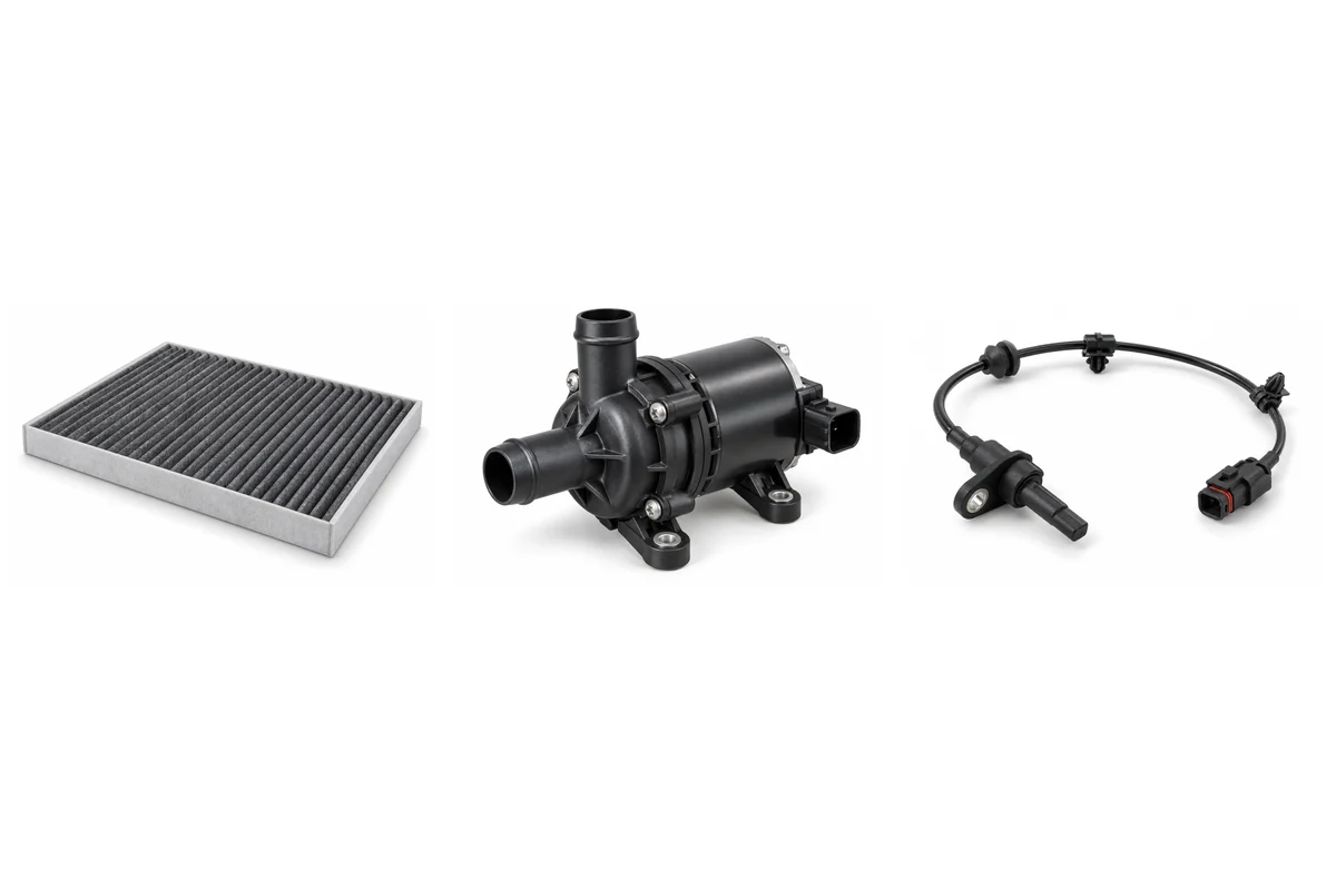cabin air filter, water pump, ABS wheel speed sensor assembly comparison