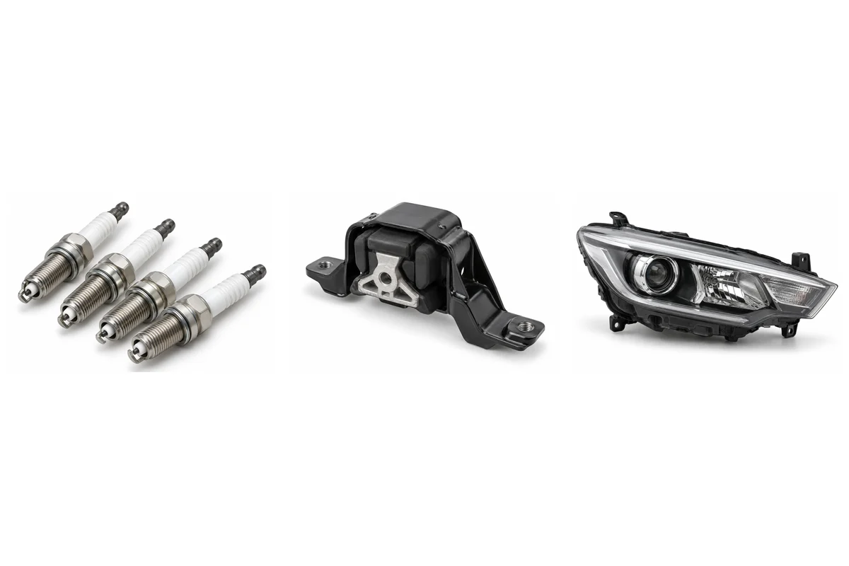 spark plugs, transmission mount, headlights assembly comparison