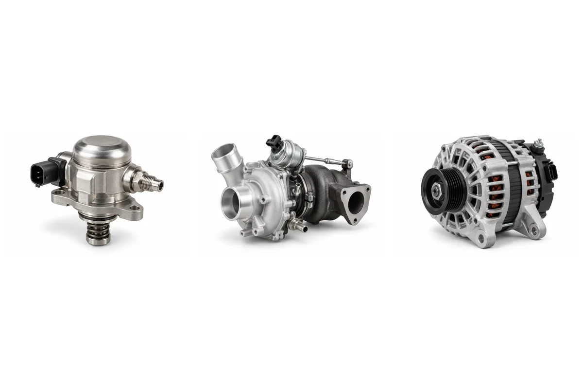 high-pressure fuel pump, turbocharger, alternator assembly comparison