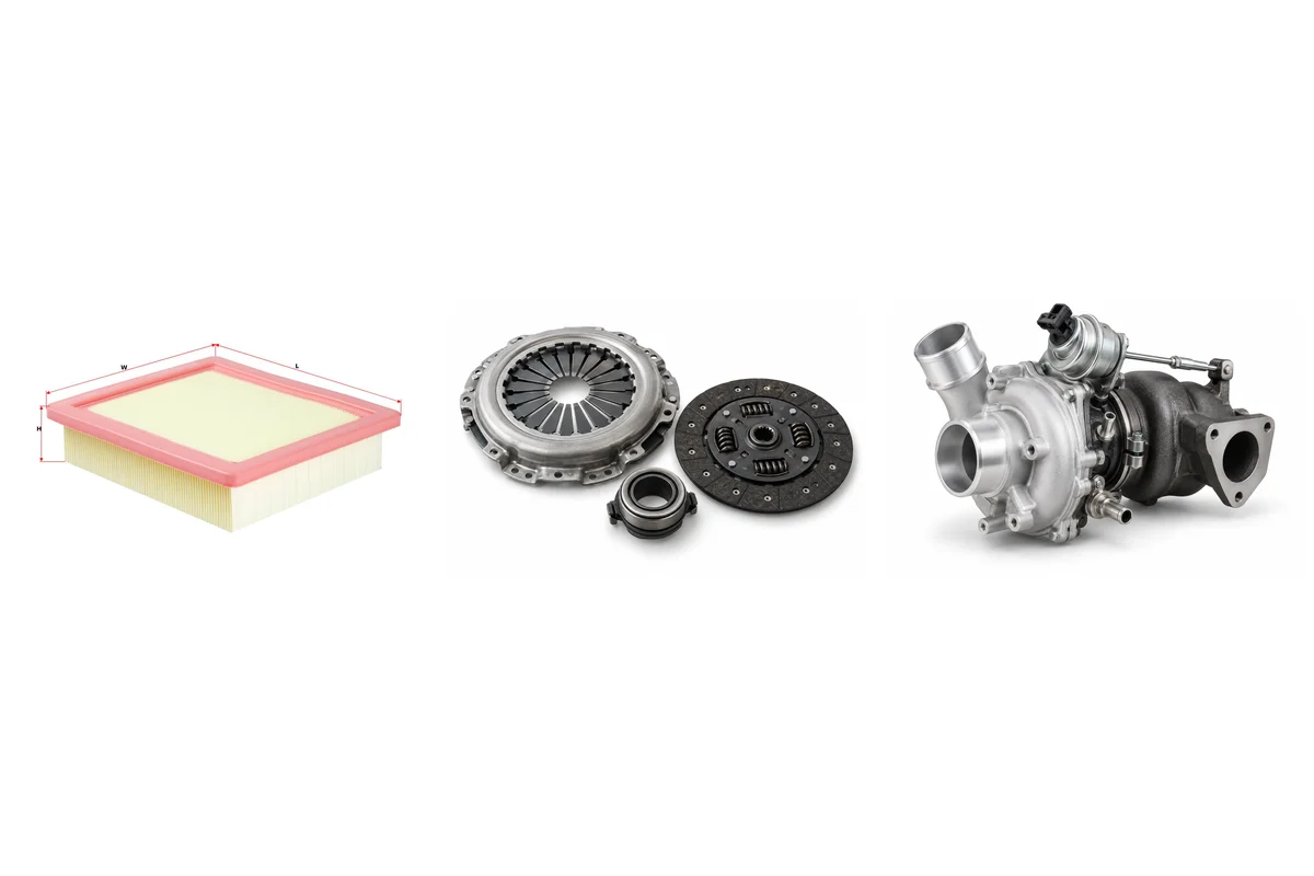 engine air filter, manual clutch kit, turbocharger assembly comparison