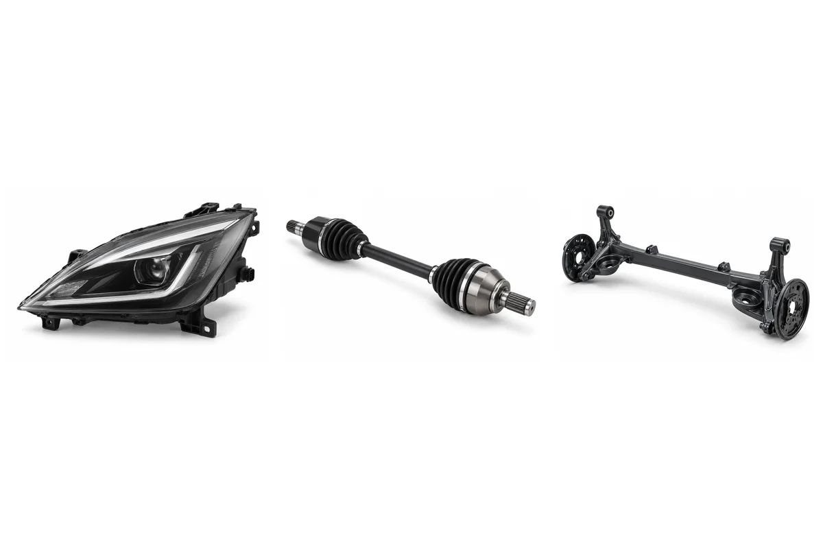 headlights, CV axle / drive shaft, rear torsion beam assembly comparison