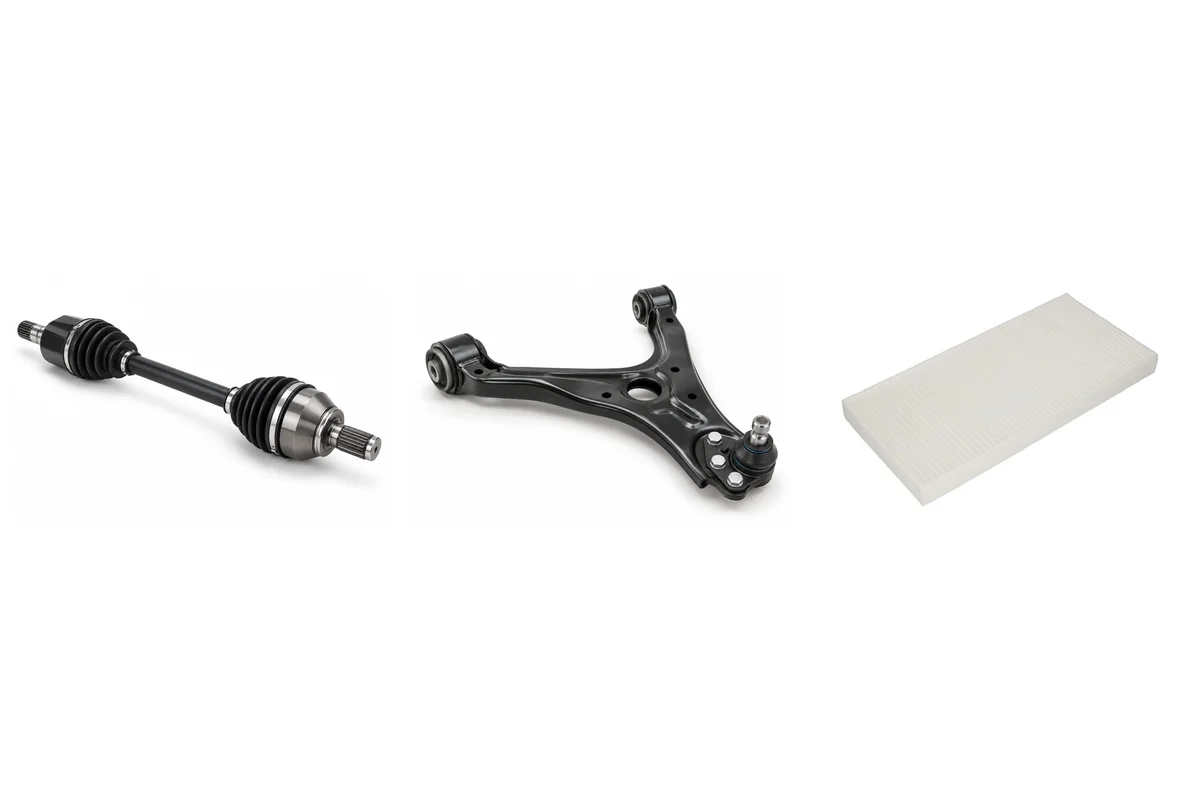 CV axle / drive shaft, control arm, cabin air filter assembly comparison