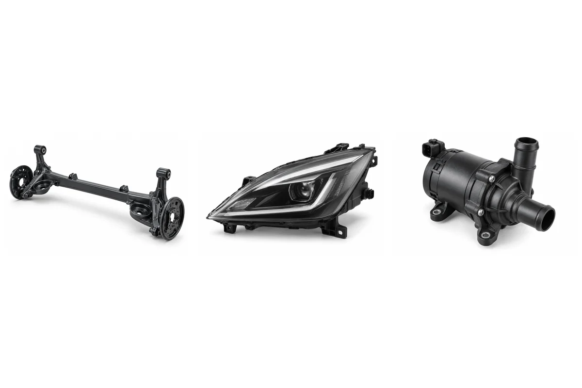 rear torsion beam, headlights, water pump assembly comparison