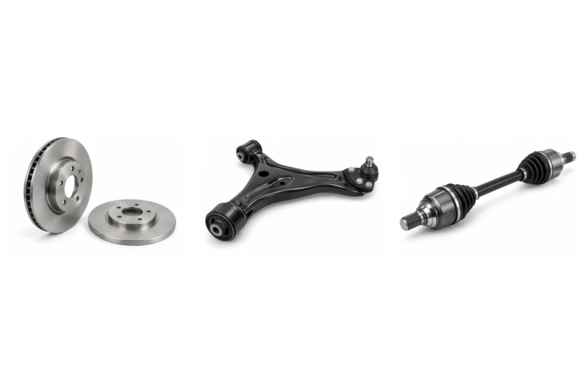 brake discs, control arm, CV axle / drive shaft comparison