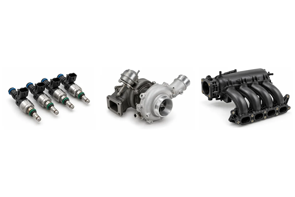 fuel injector, turbocharger, intake manifold comparison