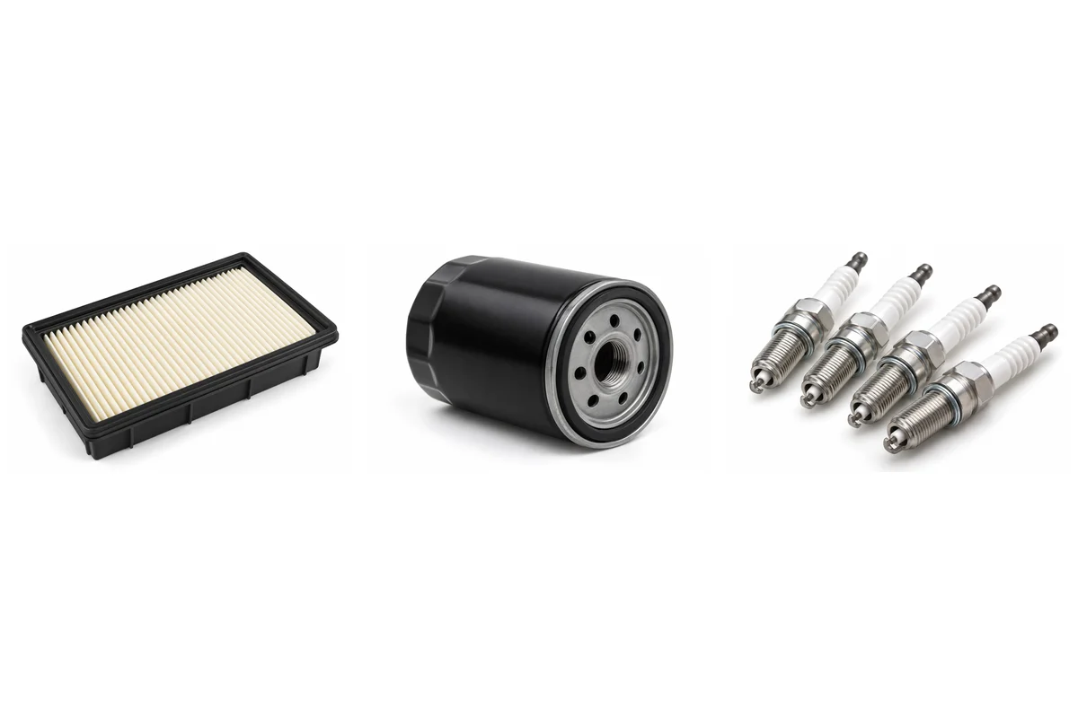 engine air filter, engine oil filter, spark plugs comparison