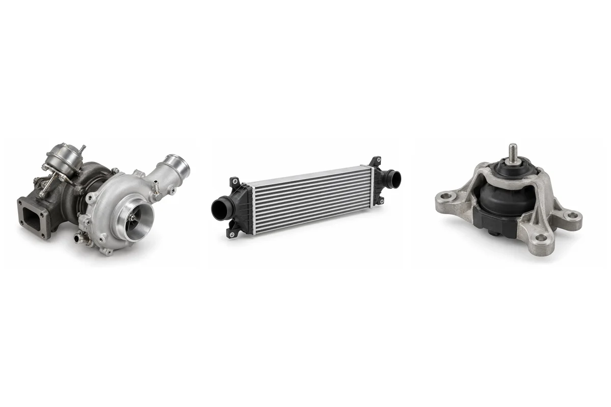 turbocharger, intercooler / charge-air cooler, engine mount comparison
