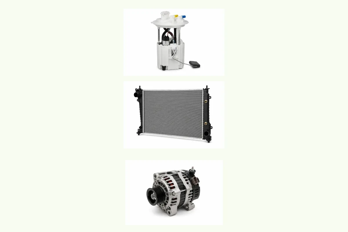 Representative Nissan Sentra components for fuel, cooling, electrical and a/c